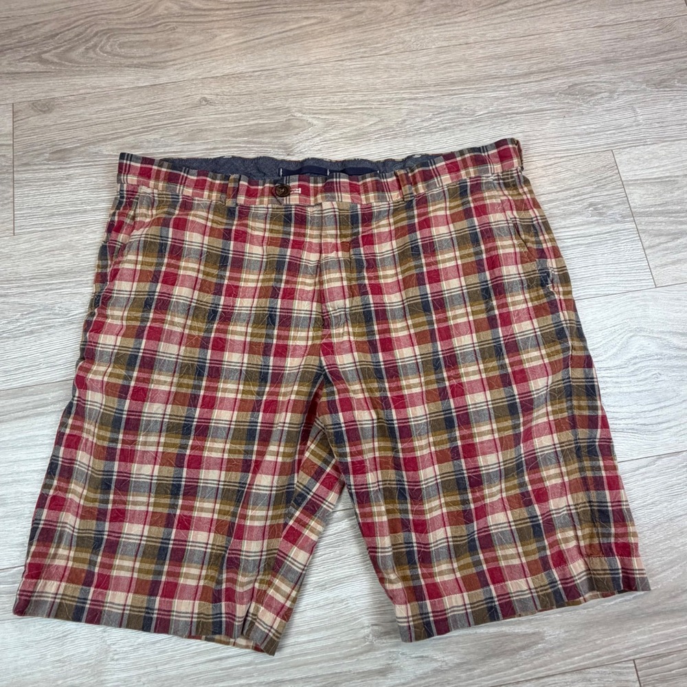 Brooks Brothers Mens 40 Madras Plaid Shorts Red Tan Cotton India Imported Fabric